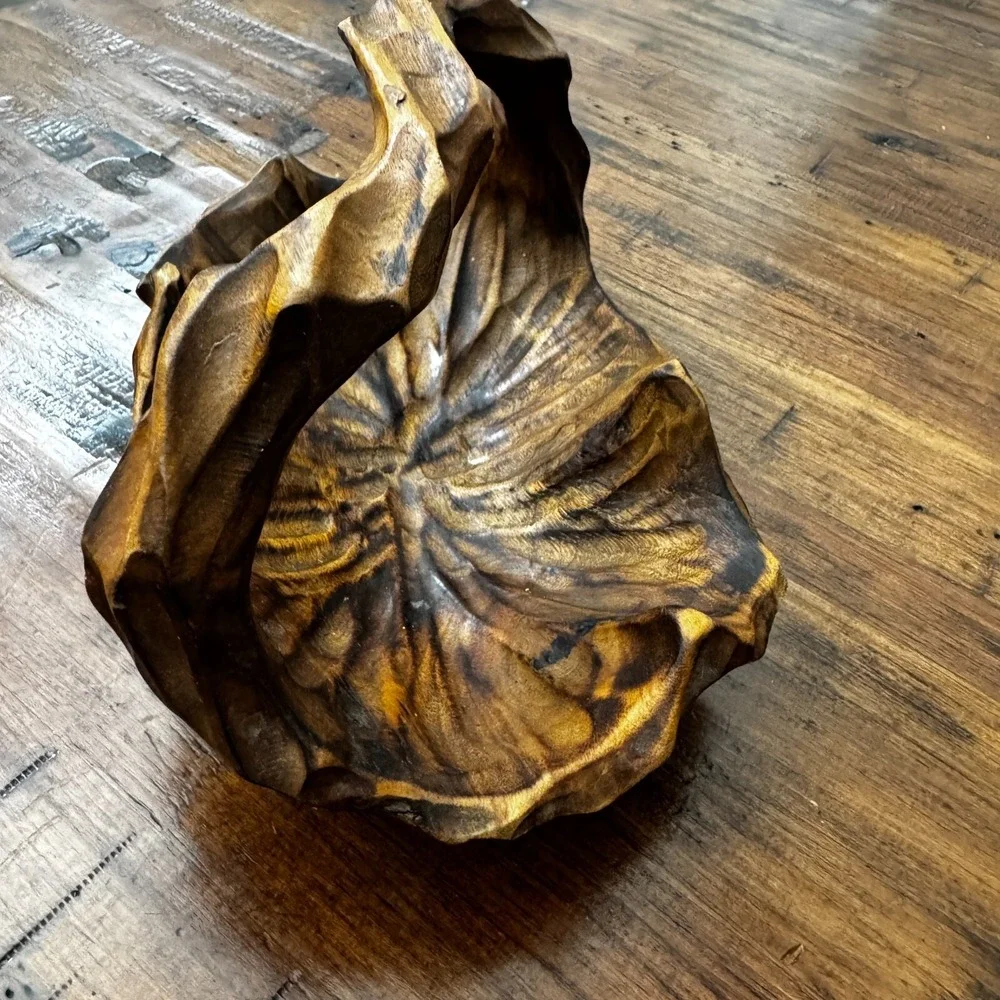Hand Carved‎ Small Wood Basket Vintage 8